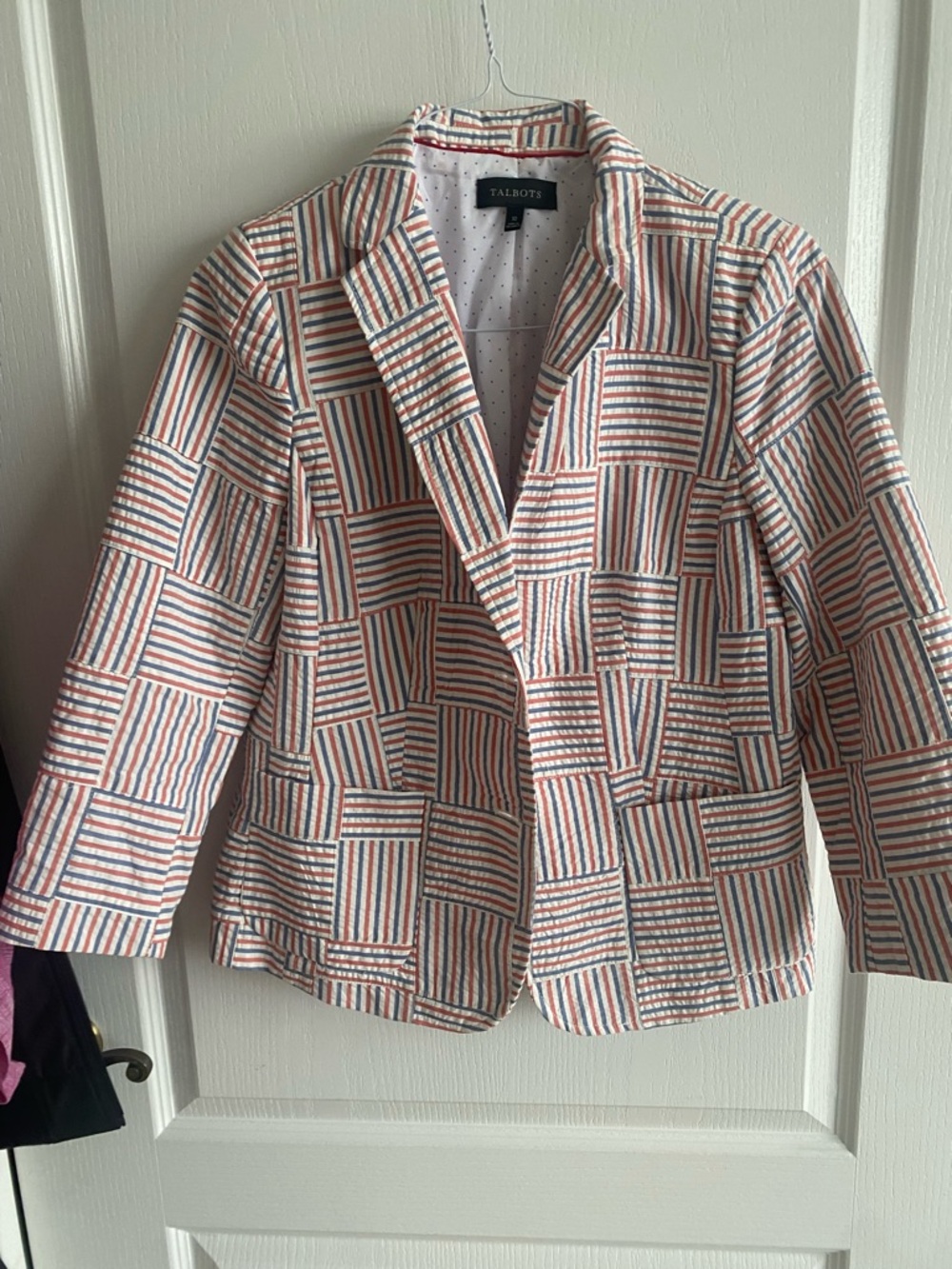 Talbots Striped Patchwork Blazer in White, Orange, Blue